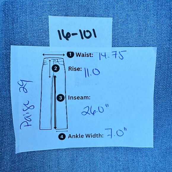 PAIGE HIGH RISE SARAH STRAIGHT JEANS RAW HEM BUTTON FLY BOHO DENIM 29 - Picture 10 of 10